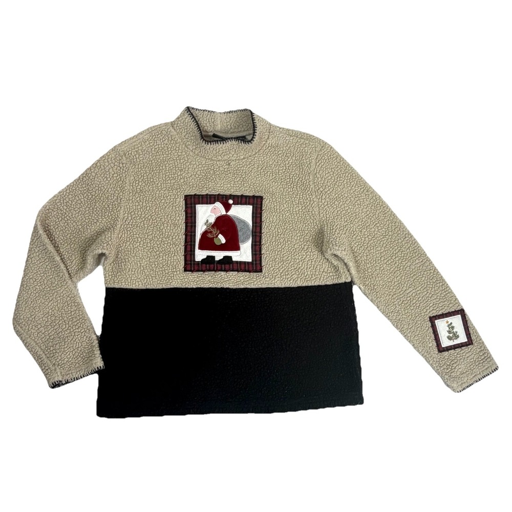 Croft & Barrow Womens Medium Christmas Santa Holiday Embroidered Sherpa Sweater‎
